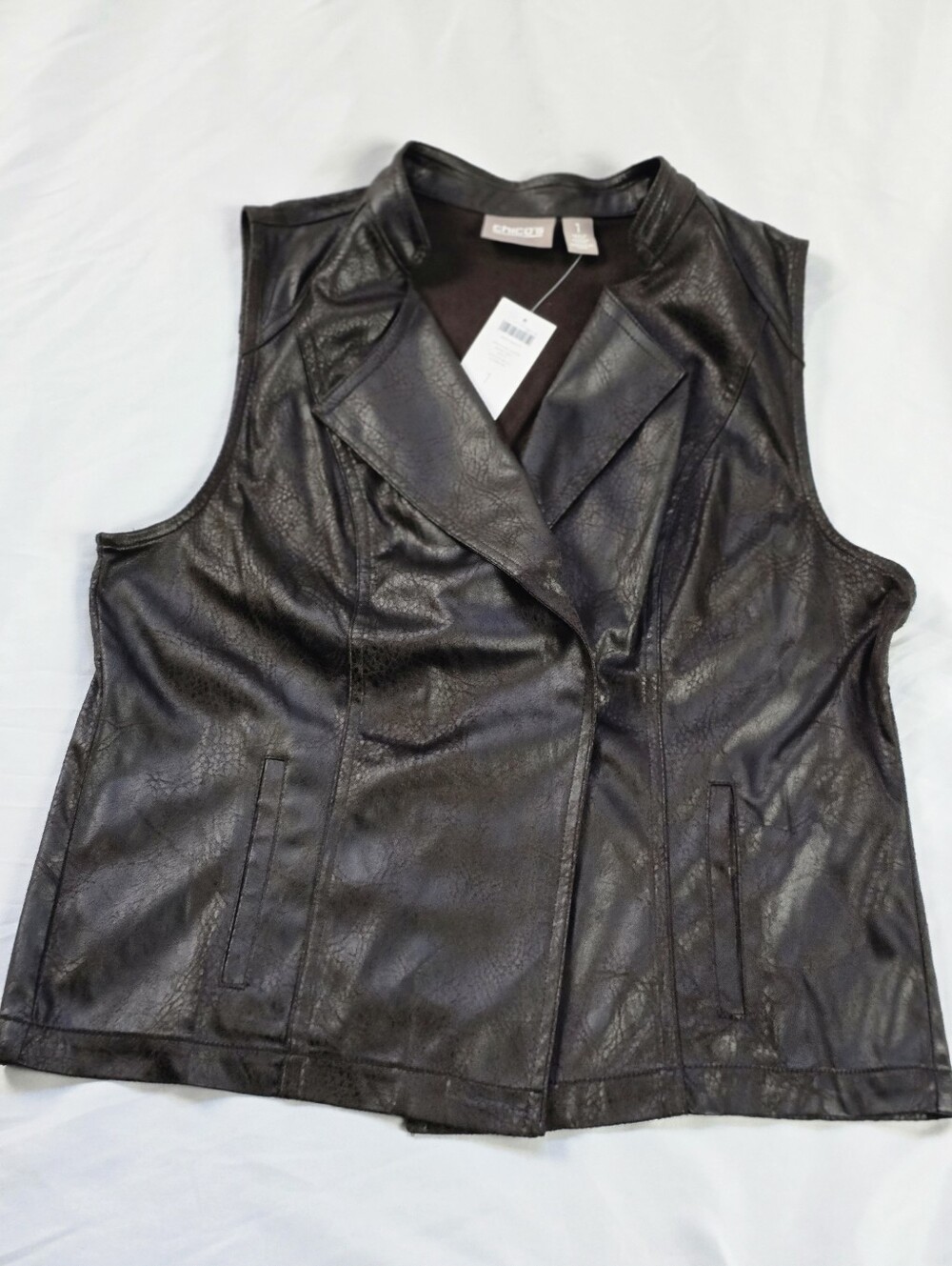 Chico's NWT Brown Crackled Faux Suede Asymmetric Moto Vest - Size 1 (Medium)
